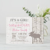 Moose Girl Babydusche Einladung Rustikales Woodlan (Stehend Vorderseite)