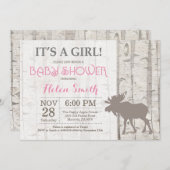 Moose Girl Babydusche Einladung Rustikales Woodlan (Vorne/Hinten)