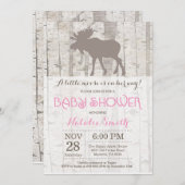 Moose Girl Babydusche Einladung Rustikales Woodlan (Vorne/Hinten)