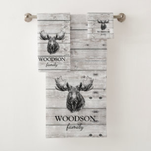 Moose Gray Wood Pattern Personalisiert Badhandtuch Set