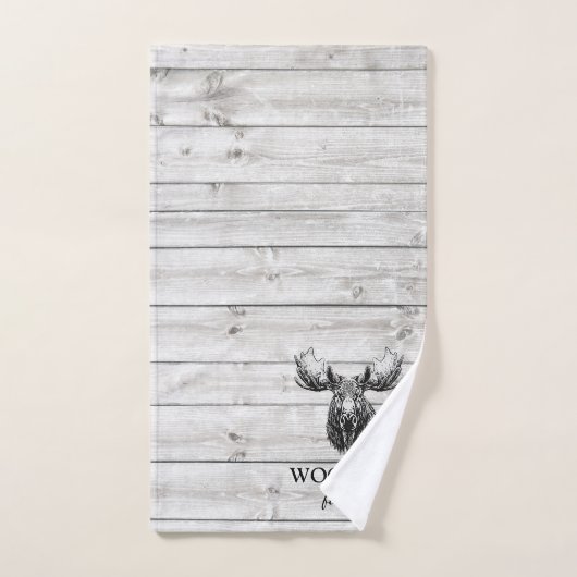 Moose Gray Wood Pattern Personalisiert Badhandtuch Set (Handtuch)