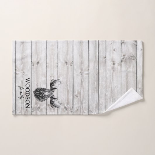 Moose Gray Wood Pattern Personalisiert Badhandtuch Set (Handtuch)