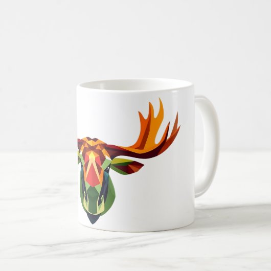 Moose Head Geometric Art White T-Shirt Kaffeetasse (VorderseiteRechts)