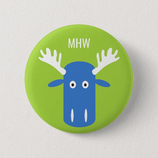 Moose Head Pop Art benutzerdefinierte Monogramm-Ta Button (Vorderseite)