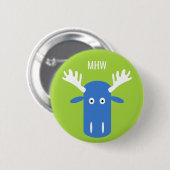Moose Head Pop Art benutzerdefinierte Monogramm-Ta Button (Vorne & Hinten)