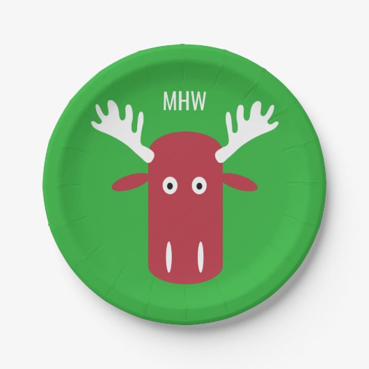 Moose Head Pop Art kundenspezifische Monogramm-Tel Pappteller (Vorderseite)
