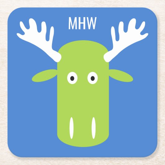 Moose Head Pop Art kundenspezifische Monogramm-Unt Rechteckiger Pappuntersetzer (Vorderseite)