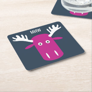 Moose Head Pop Art kundenspezifische Monogramm-Unt Rechteckiger Pappuntersetzer