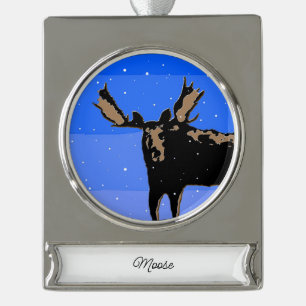 Moose im Winter - Original Wildlife Art Banner-Ornament Silber