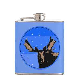 Moose im Winter - Original Wildlife Art Flachmann
