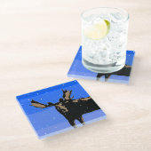 Moose im Winter - Original Wildlife Art Glasuntersetzer (Schrägansicht)