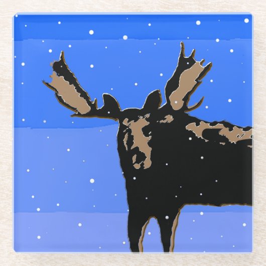 Moose im Winter - Original Wildlife Art Glasuntersetzer (Vorderseite)