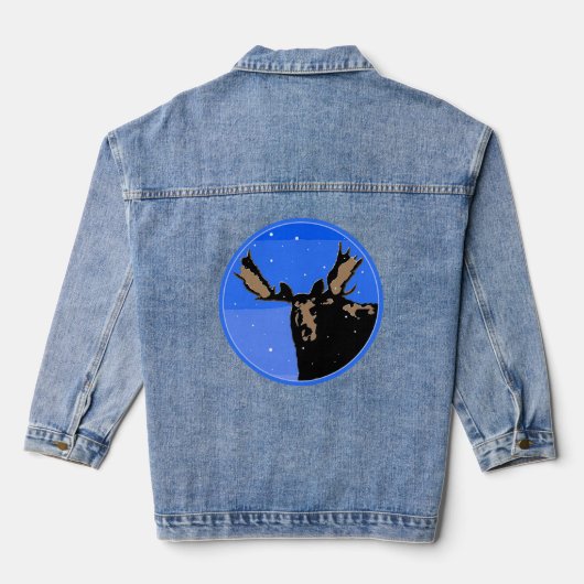 Moose im Winter - Original Wildlife Art Jeansjacke (Rückseite)