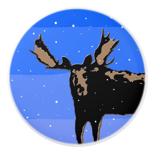 Moose im Winter - Original Wildlife Art Keramikknauf (Vorderseite)