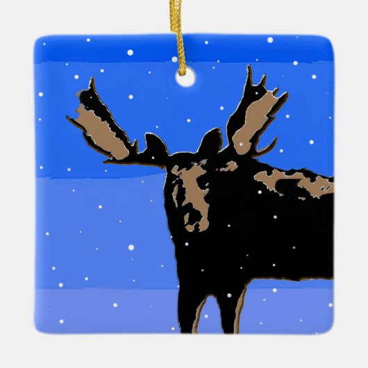 Moose im Winter - Original Wildlife Art Keramikornament (Vorderseite)