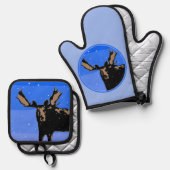 Moose im Winter - Original Wildlife Art Ofenhandschuh & Topflappen-Set (Vorderseite/Rückseite)