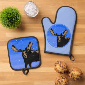 Moose im Winter - Original Wildlife Art Ofenhandschuh & Topflappen-Set (Oben Unten)