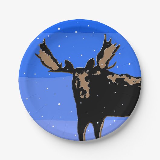 Moose im Winter - Original Wildlife Art Pappteller (Vorderseite)