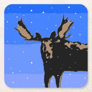 Moose im Winter - Original Wildlife Art Rechteckiger Pappuntersetzer