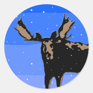 Moose im Winter - Original Wildlife Art Runder Aufkleber