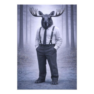 Moose in Classic Suspenders – Silent Forest Portra Fotodruck