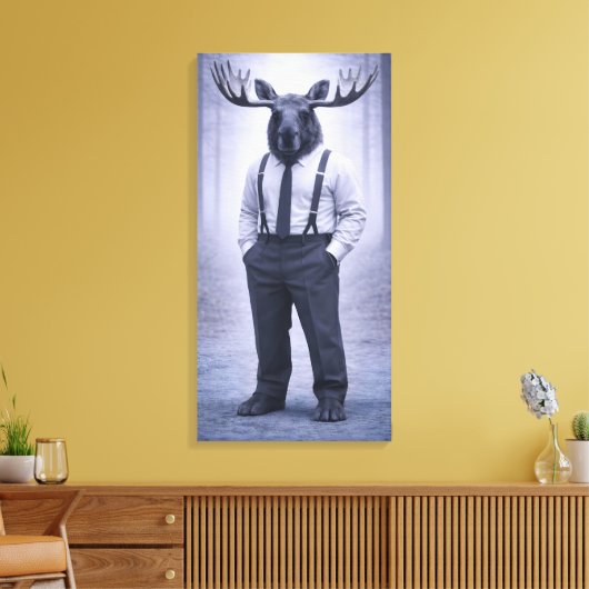 Moose in Classic Suspenders – Silent Forest Portra Leinwanddruck (Insitu (Wohnzimmer))