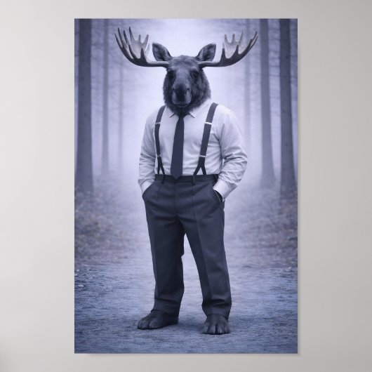 Moose in Classic Suspenders – Silent Forest Portra Poster (Vorne)