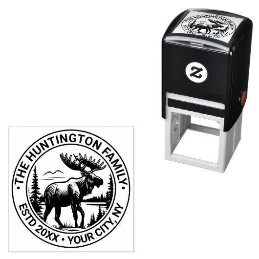 Moose in Forest Landscape Family Name Estd Date Permastempel (Beispiel)