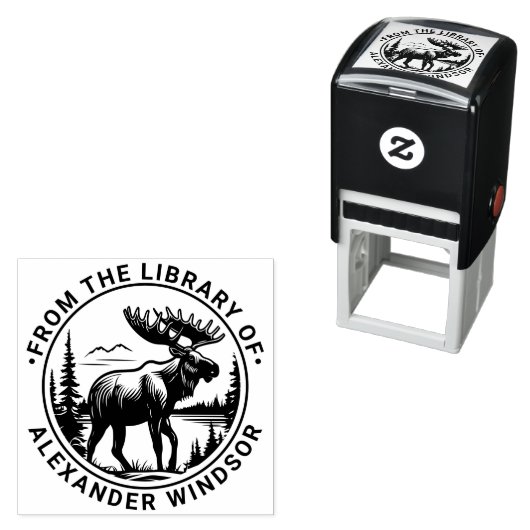 Moose in Forest Landscape Library Buchname #2 Permastempel (Beispiel)