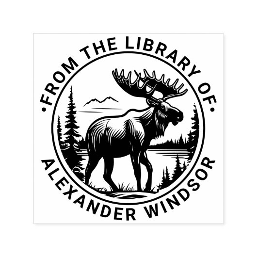 Moose in Forest Landscape Library Buchname #2 Permastempel (Design)