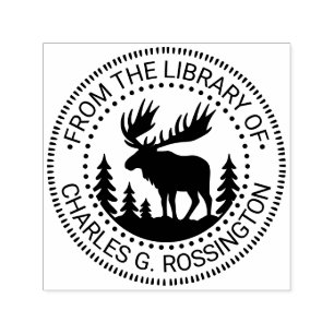 Moose in Forest Silhouette Library Book Name Permastempel