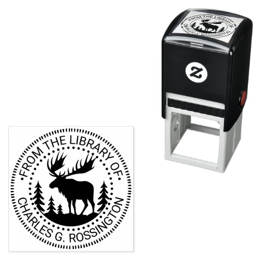Moose in Forest Silhouette Library Book Name Permastempel (Beispiel)