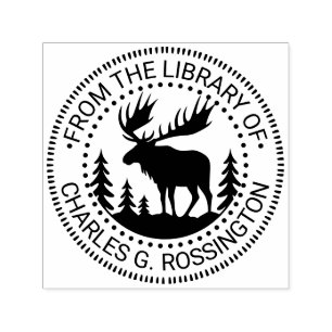 Moose in Forest Silhouette Library Book Name Permastempel