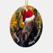 Moose in Santa Hat Ceramic Ornament (Rechts)