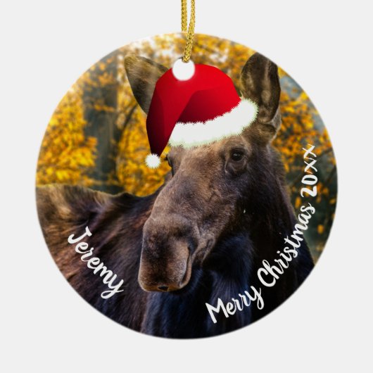 Moose in Santa Hat Ceramic Ornament (Vorne)