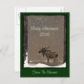 Moose in Snow Feiertagspostkarte (Vorne/Hinten)