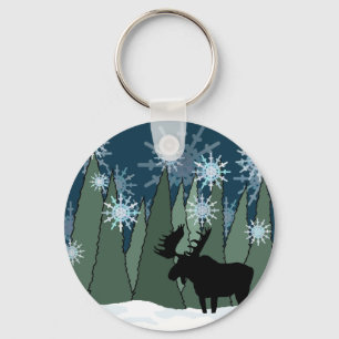 Moose in the Snowy Forest Schlüsselanhänger