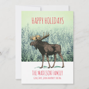 Moose In Winter Snow Christmas Holiday Greeting Feiertagskarte