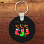 Moose In Xmas Socks Funny Holiday Ugly Sweater Chr Schlüsselanhänger (Vorderseite)