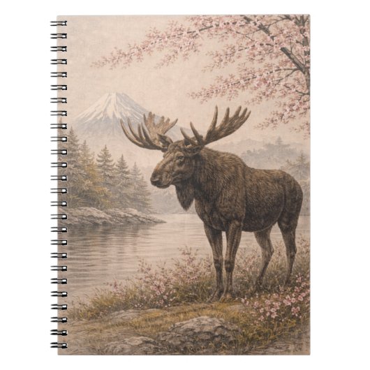 Moose Japanese Landscape Notebook, Wildlife Fusion Notizblock (Vorderseite)