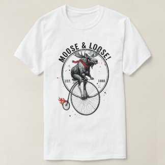 "Moose & Loose" Vintage-Motorrad-Wildlife-Grafik T-Shirt
