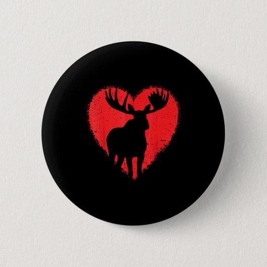 Moose Lover Valentines Day Cute Red Heart Wild Ani Button (Vorderseite)