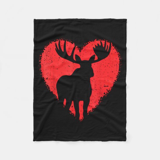 Moose Lover Valentines Day Cute Red Heart Wild Ani Fleecedecke (Vorderseite)