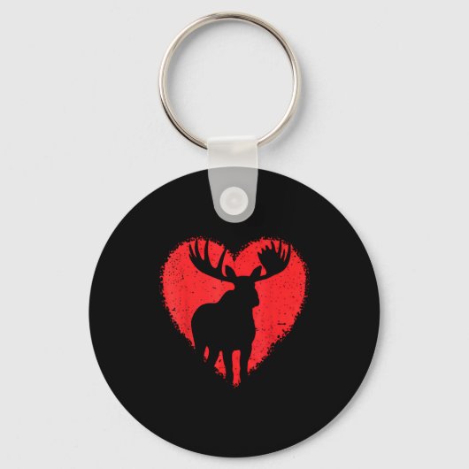 Moose Lover Valentines Day Cute Red Heart Wild Ani Schlüsselanhänger (Vorderseite)