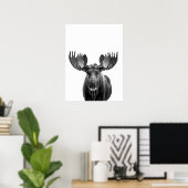 Moose Modern Portrait Schwarz-weiß Poster (Heimbüro)