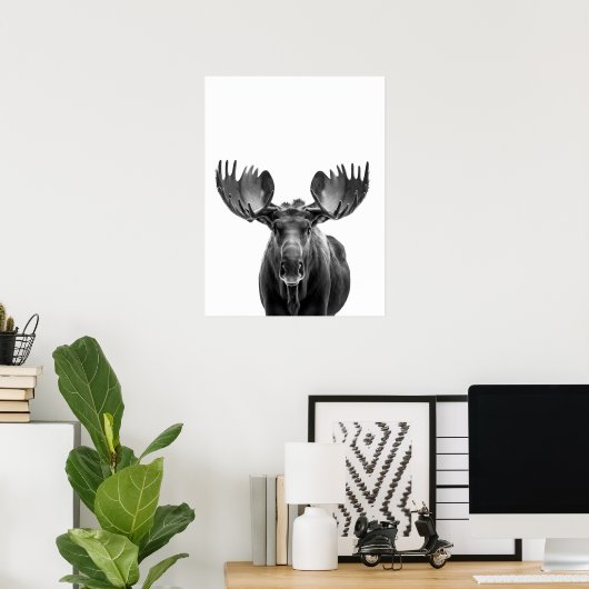 Moose Modern Portrait Schwarz-weiß Poster (Heimbüro)