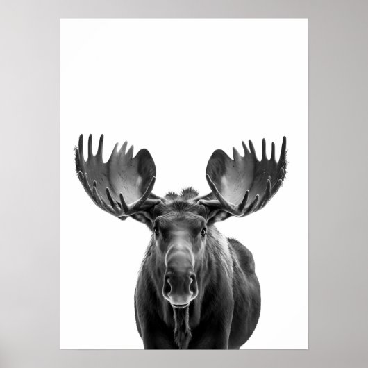 Moose Modern Portrait Schwarz-weiß Poster (Vorne)