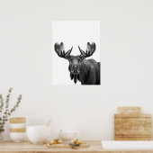 Moose Modern Portrait Schwarz-weiß Poster (Küche)