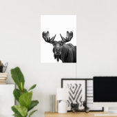 Moose Modern Portrait Schwarz-weiß Poster (Heimbüro)