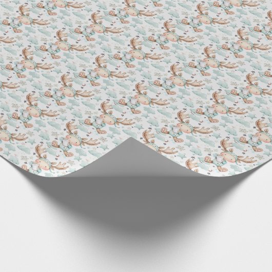 Moose Niedlich Baby Pastell Watercolor Muster Geschenkpapier (Ecke)